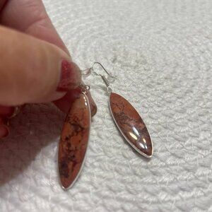 Natural RED RAINBOW JASPER Handmade Sterling 925 Dangle Earrings #488D